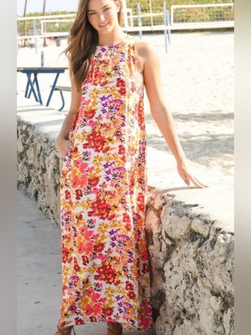 NATURAL LIFE Multi-Color Floral Halter Maxi Dress